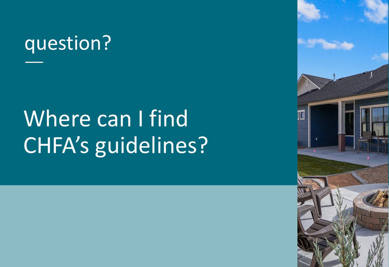 A video title slide that is a teal text graphic on the left  that reads "where can find chfa's guidelines?" and an image of house on the right