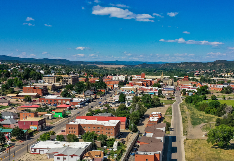 An aerial view of a Colorado town